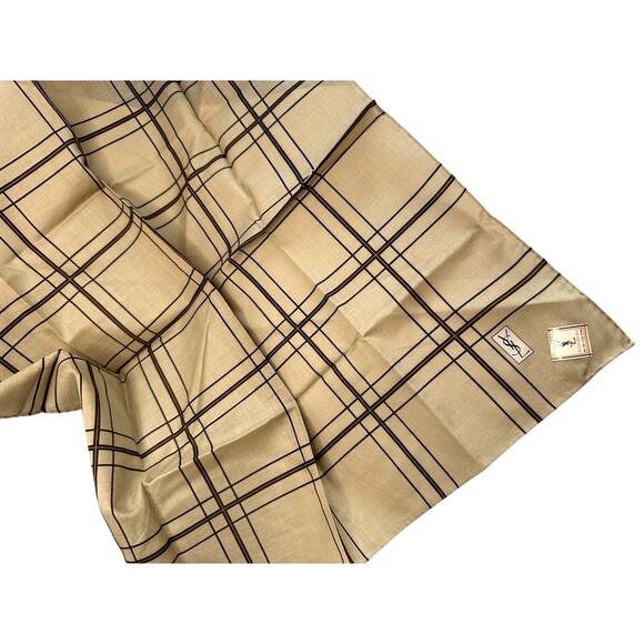 YSL Yves Saint Laurent Pocket Square Handkerchief / Scarf - Beige Plaid - Picture 7 of 10